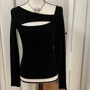 Citizens of Humanity Black Skinny Rib Top Front Cut Out Organic Cotton Spandex